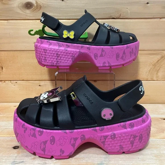 Hello Kitty Kuromi My Melody Stomp Sandals Crocs - Black / Pink - Picture 7 of 13